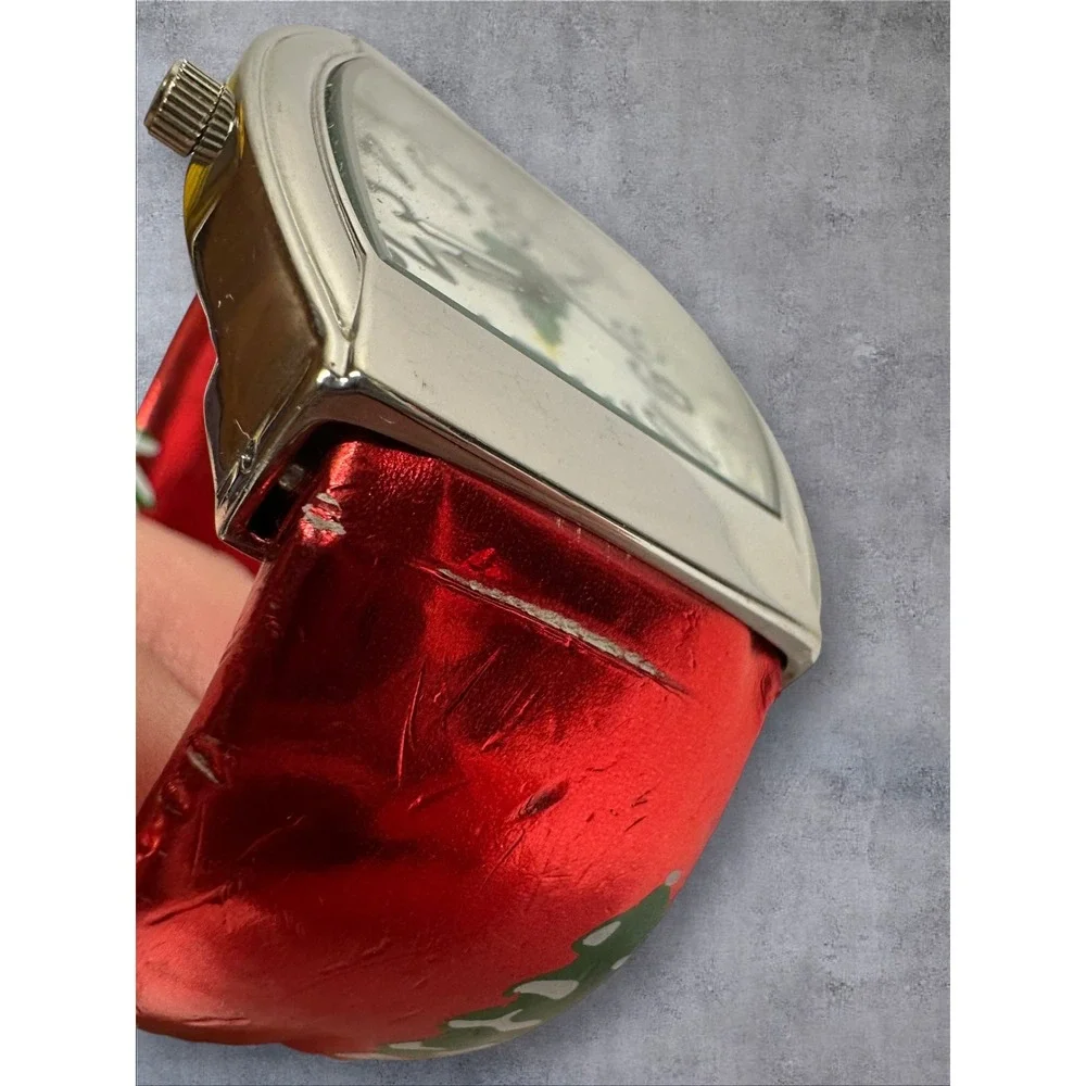 Accutime Christmas Tree Cuff Watch Womens Red Silver Fair Holiday Novelty